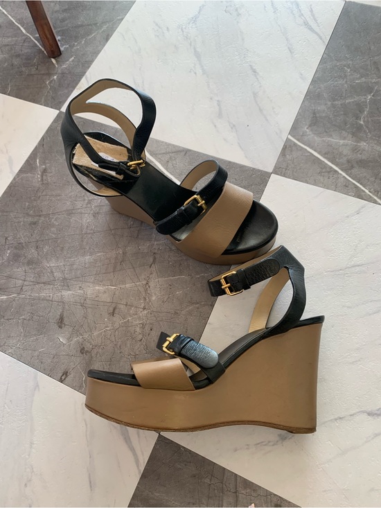 Chloe Shoes - Chloe Black and Tan Platform Wedge Sandals